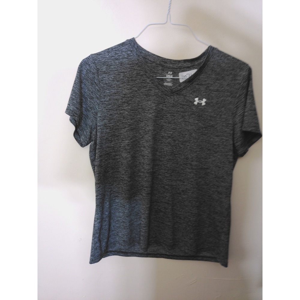 Under Armour T-Shirt Women Large Grey Space Dye V-Neck Athletic Loose Fit Tee